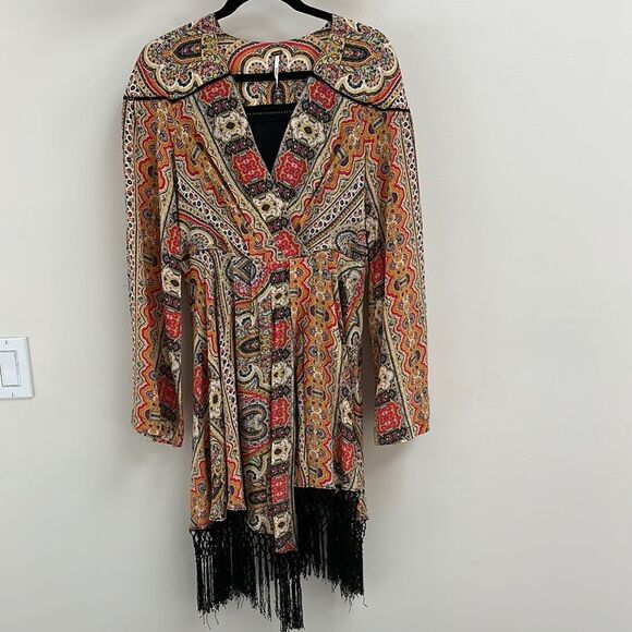 Free People Silk wrap fringe dress M - Picture 1 of 10